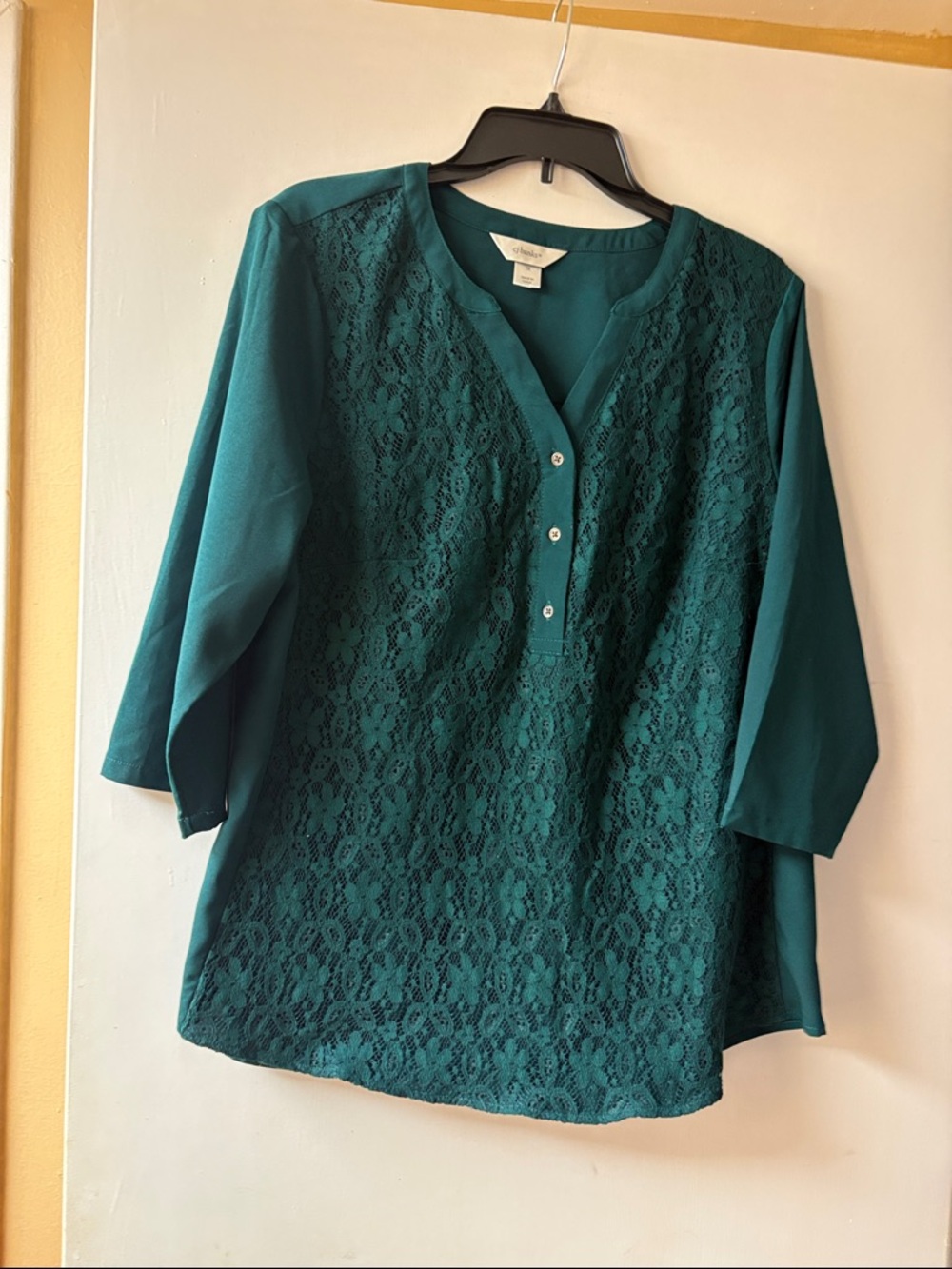 CJ Banks Teal Lace Henley Tunic